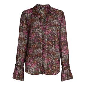 Paige Jeans Abriana  Floral Pleated Cuff Silk Shirt (Size Small)